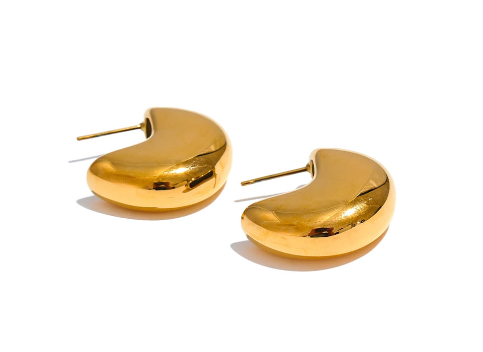 Classic Shiny Chunky Hoop Earrings - Ecru