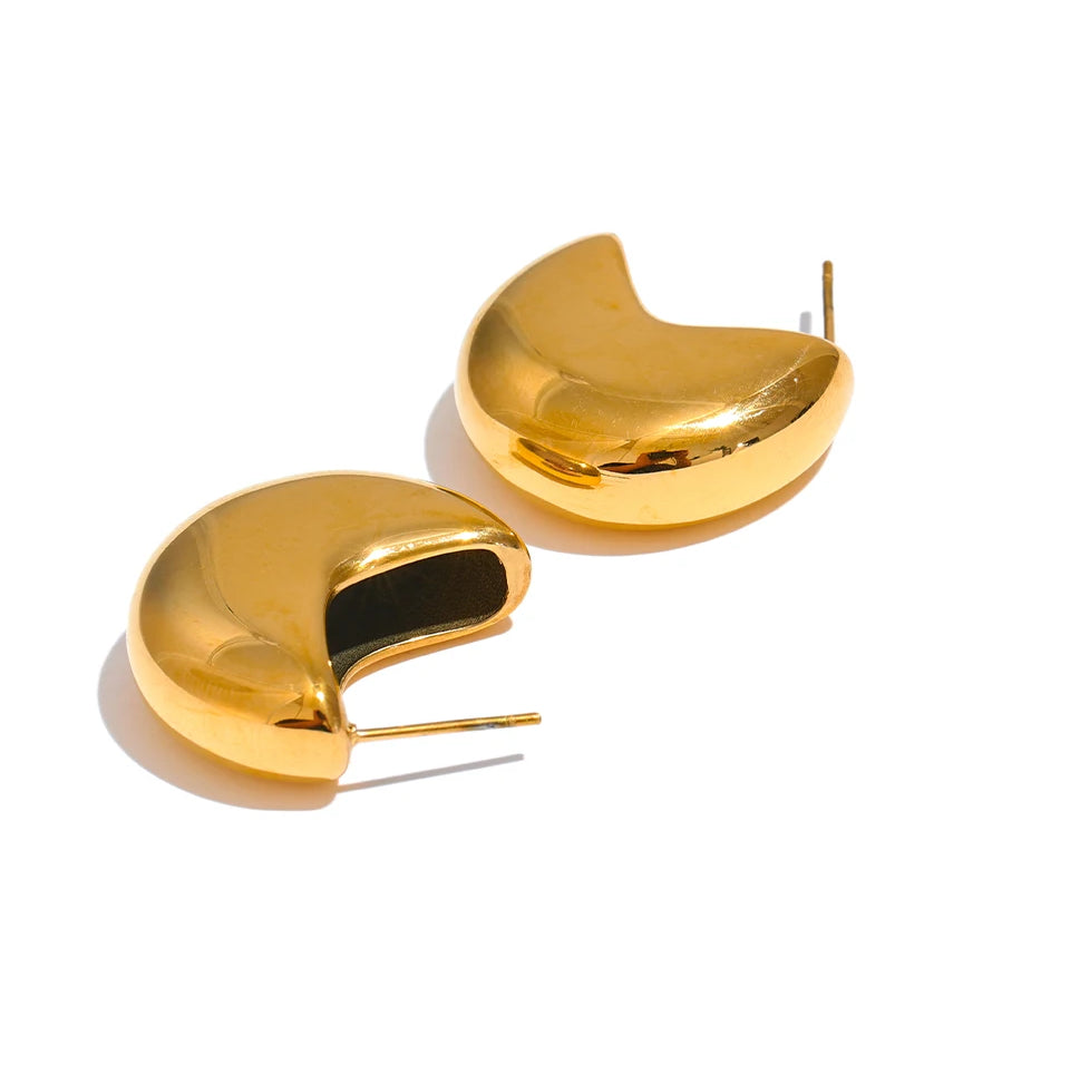 Classic Shiny Chunky Hoop Earrings - Ecru