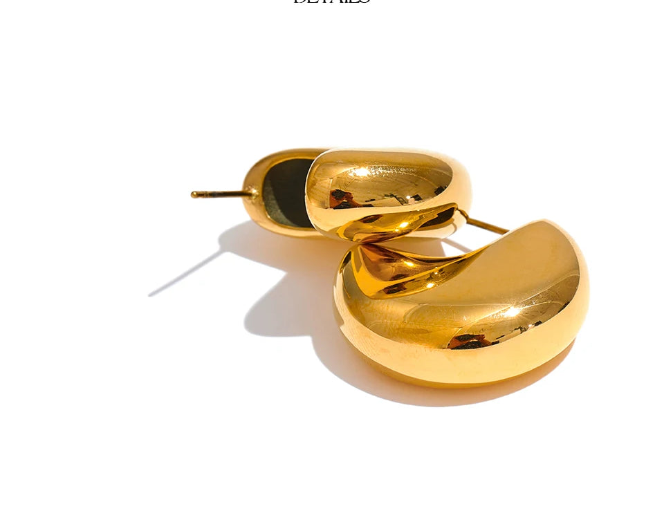 Classic Shiny Chunky Hoop Earrings - Ecru