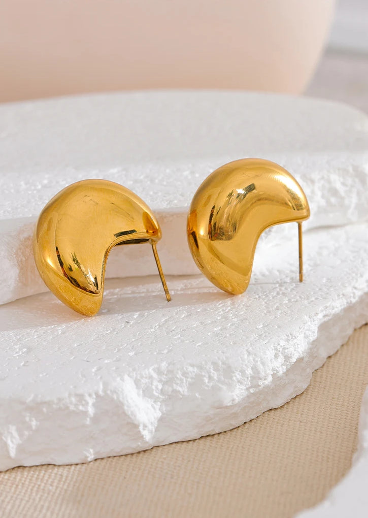 Classic Shiny Chunky Hoop Earrings - Ecru