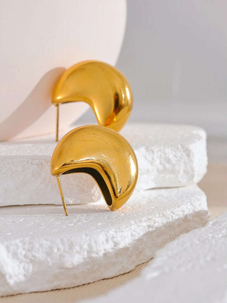 Classic Shiny Chunky Hoop Earrings - Ecru