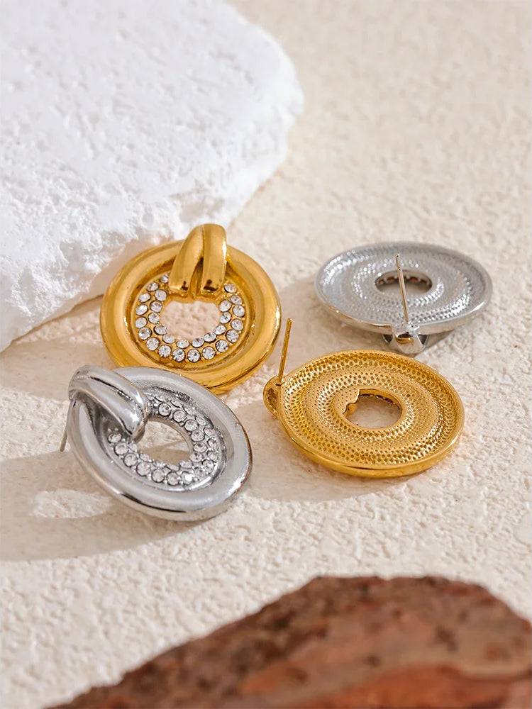 Classic Zircon Statement Stud Earrings - Ecru