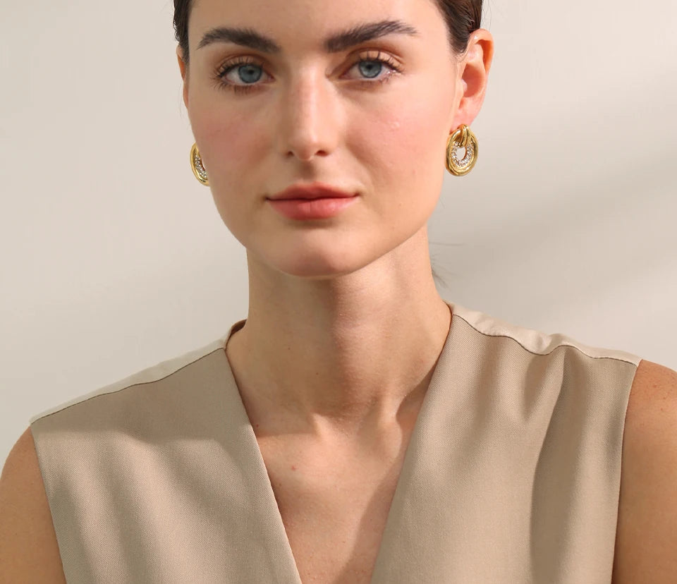 Classic Zircon Statement Stud Earrings - Ecru