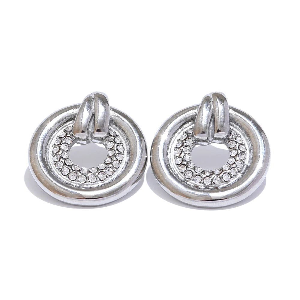Classic Zircon Statement Stud Earrings - Ecru