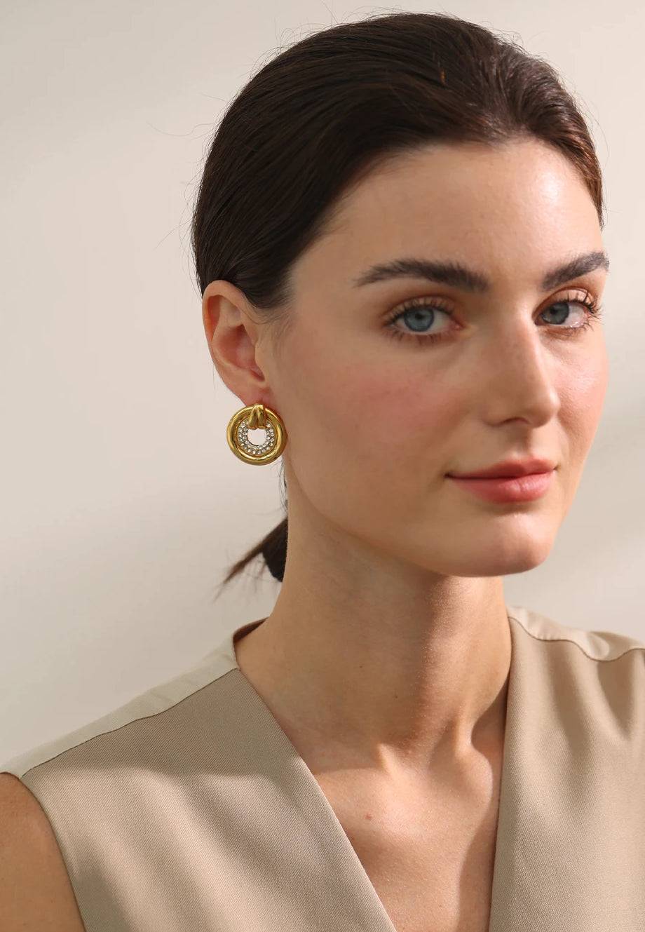 Classic Zircon Statement Stud Earrings - Ecru