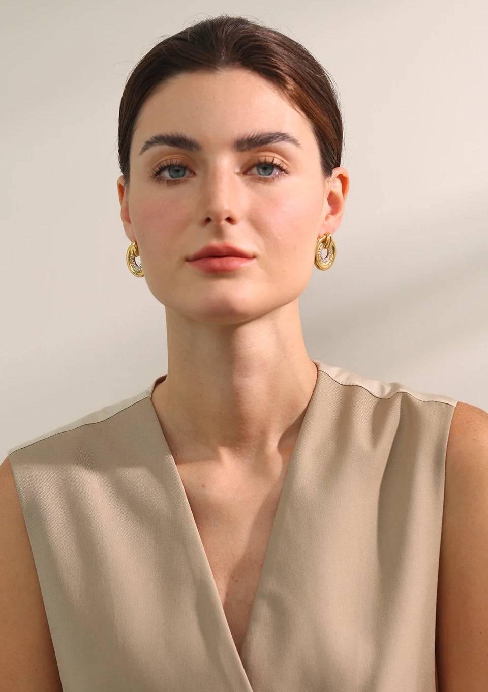 Classic Zircon Statement Stud Earrings - Ecru