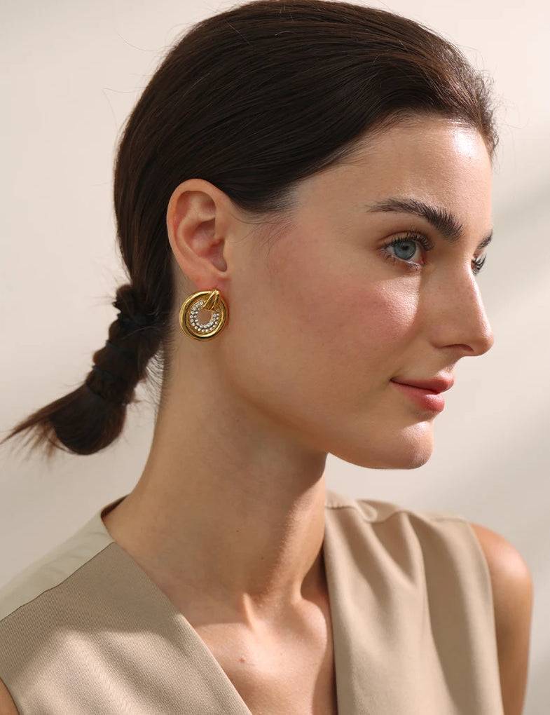 Classic Zircon Statement Stud Earrings - Ecru