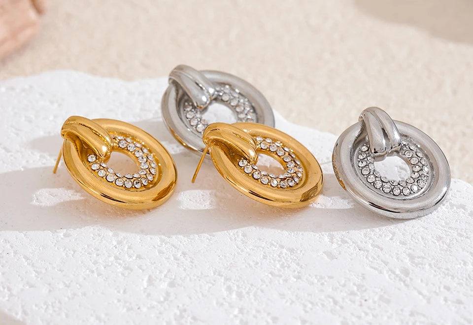 Classic Zircon Statement Stud Earrings - Ecru