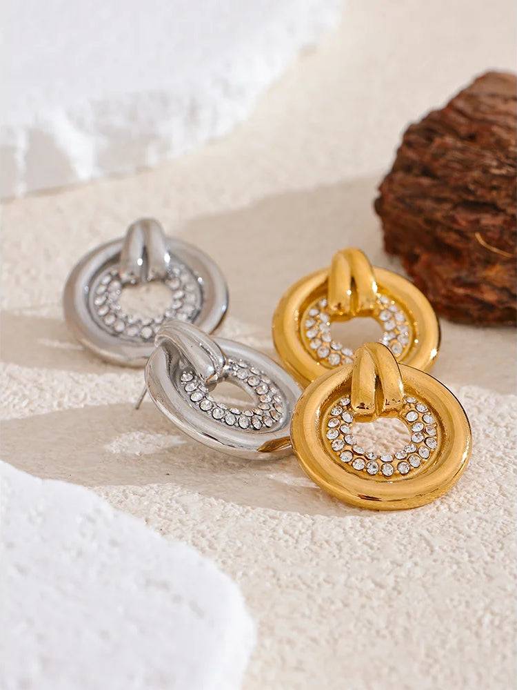 Classic Zircon Statement Stud Earrings - Ecru