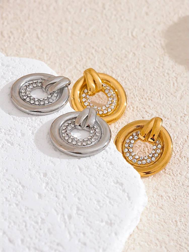 Classic Zircon Statement Stud Earrings - Ecru