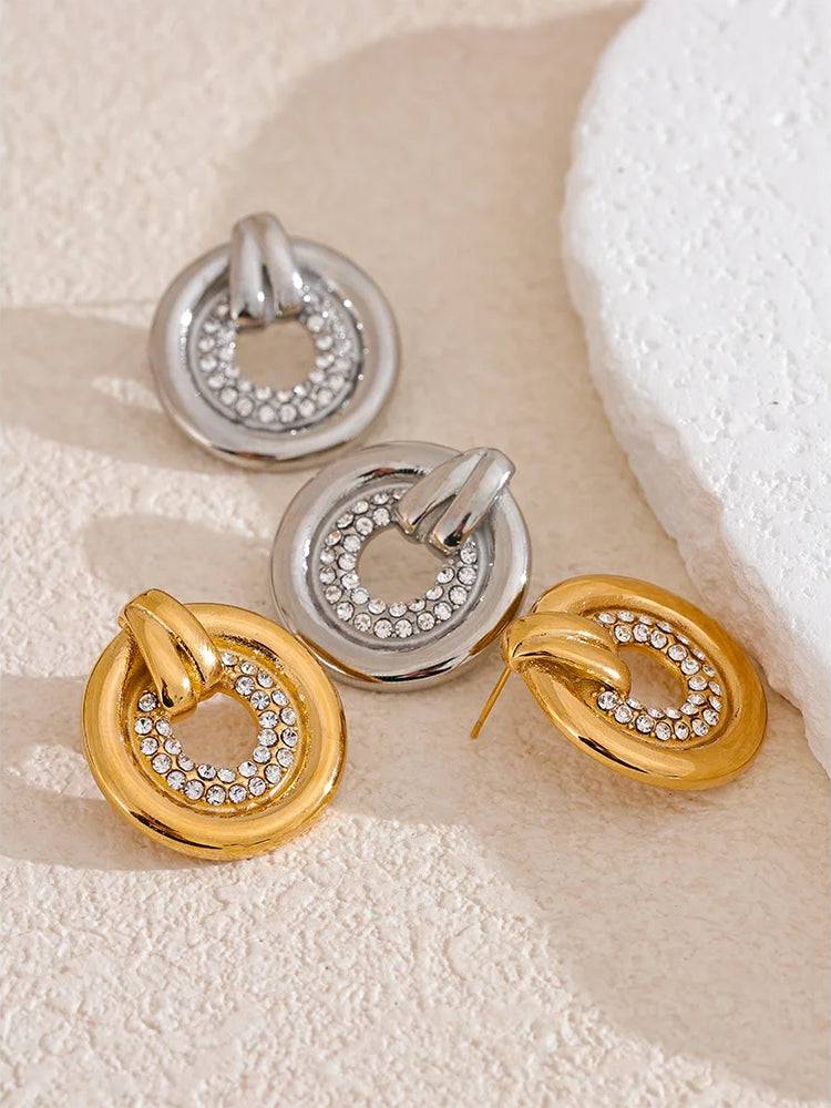 Classic Zircon Statement Stud Earrings - Ecru