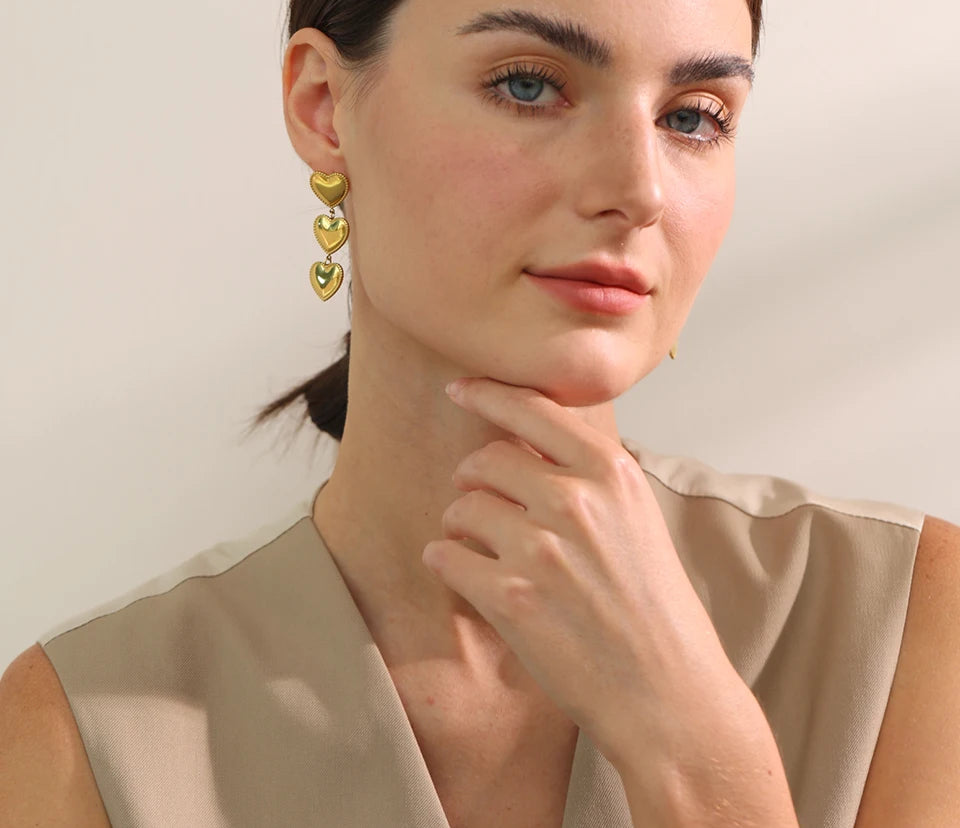 Classicunique Heart Dangle Statement Earrings - Ecru