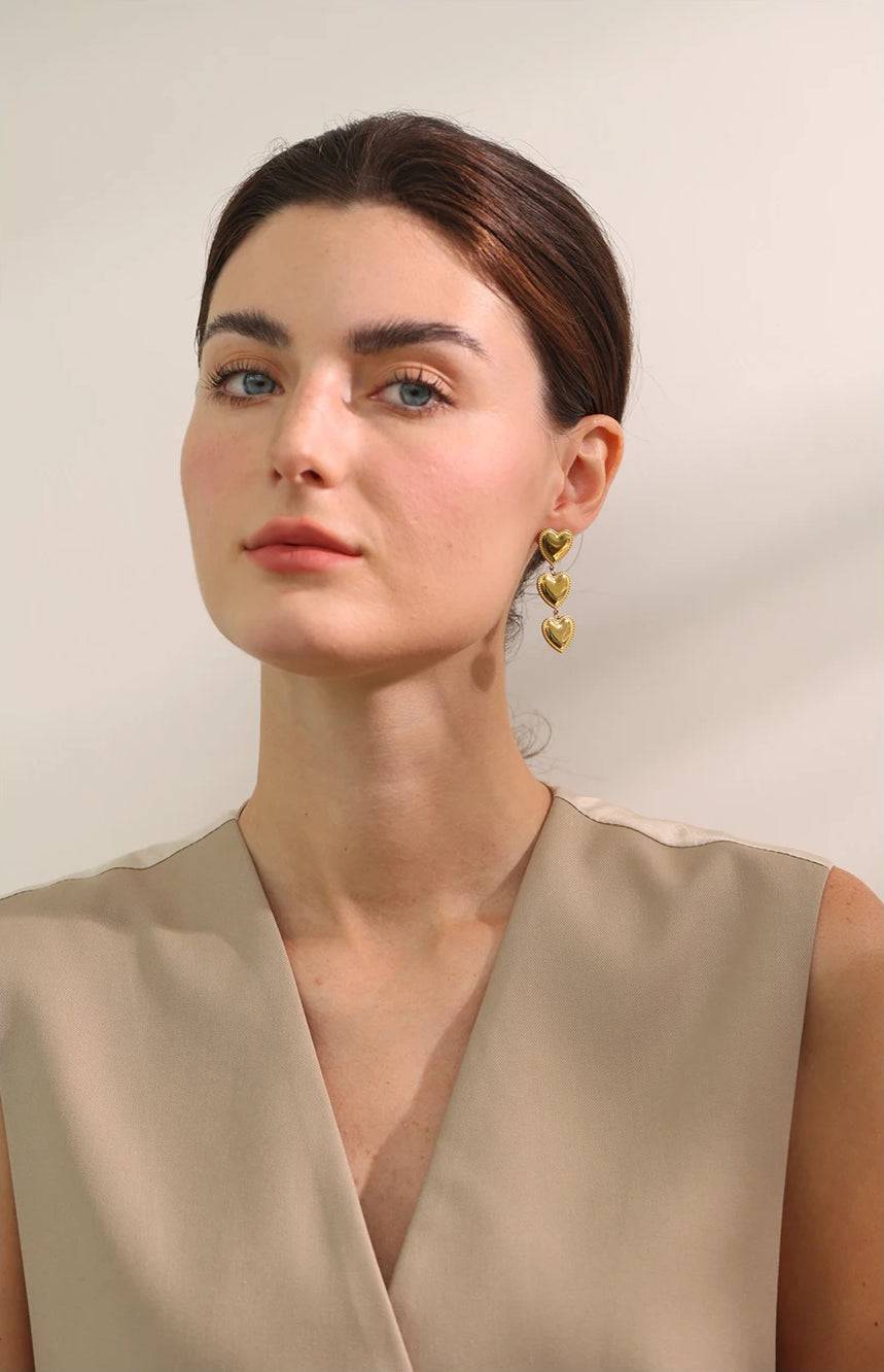 Classicunique Heart Dangle Statement Earrings - Ecru