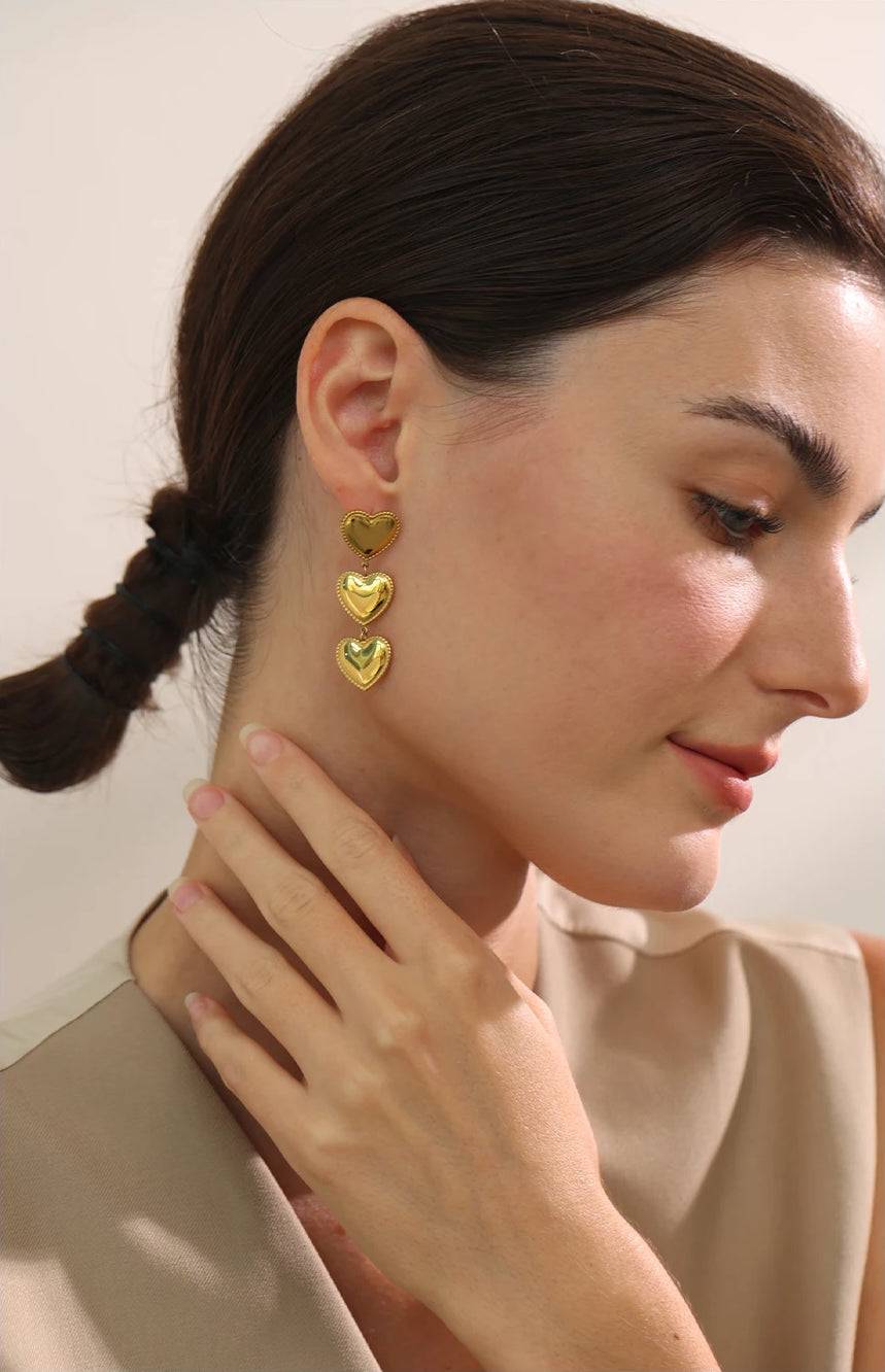 Classicunique Heart Dangle Statement Earrings - Ecru
