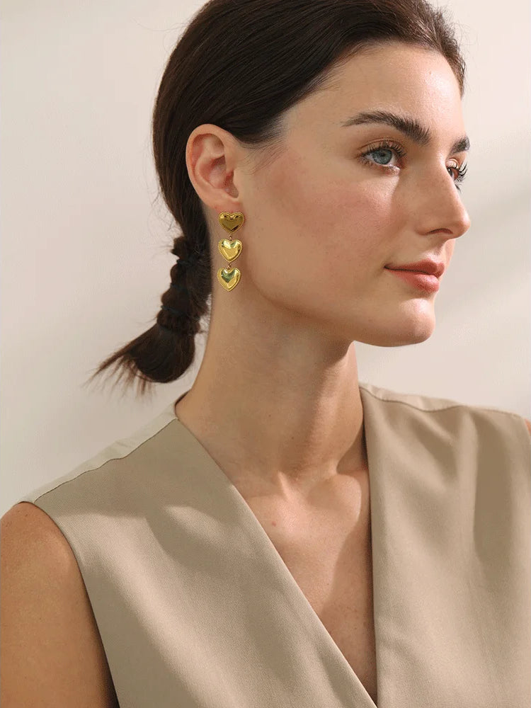 Classicunique Heart Dangle Statement Earrings - Ecru
