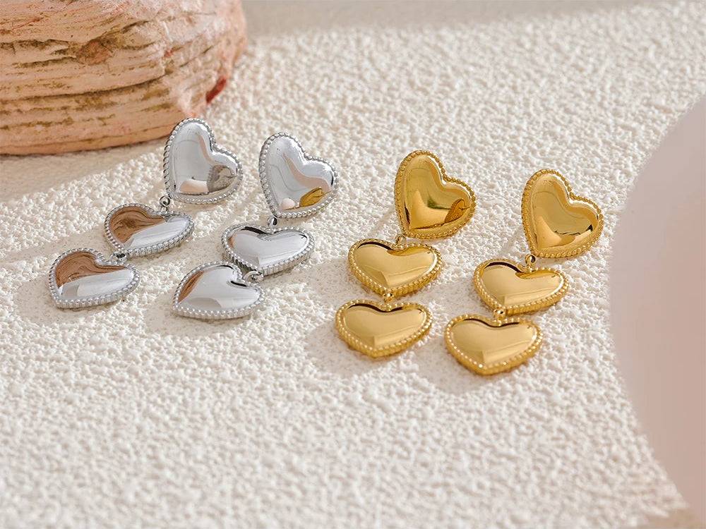 Classicunique Heart Dangle Statement Earrings - Ecru