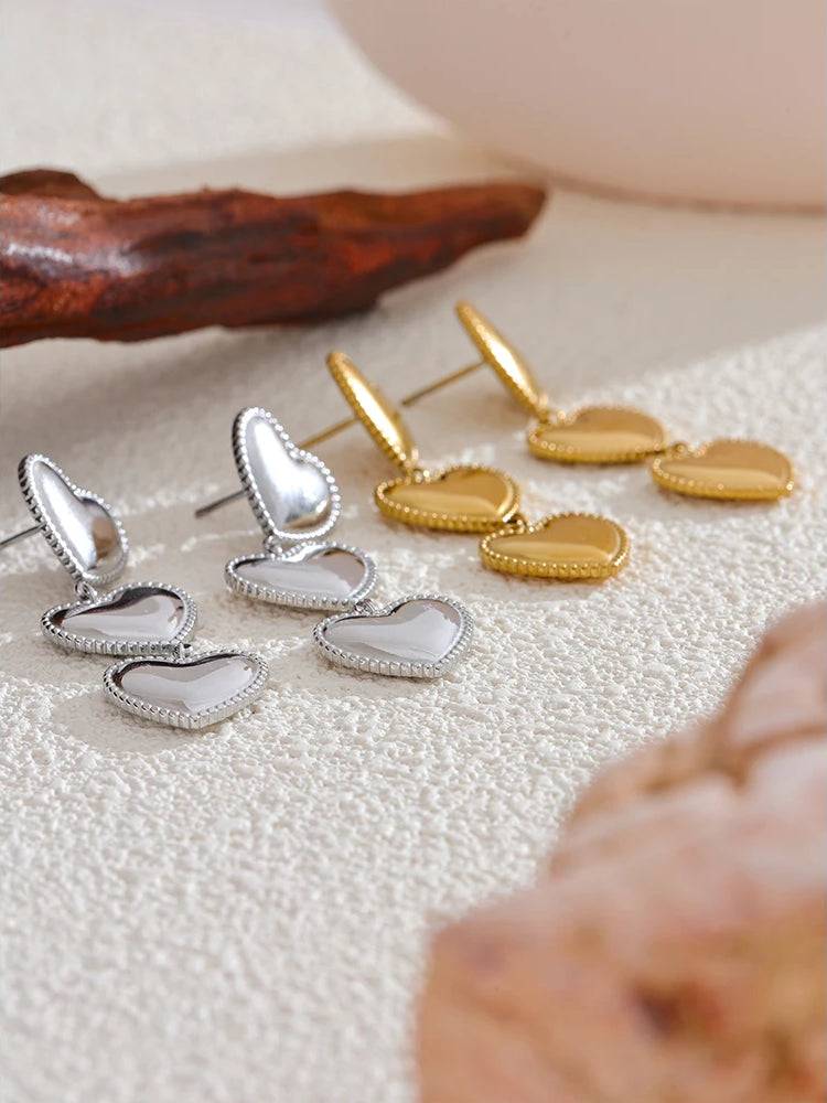 Classicunique Heart Dangle Statement Earrings - Ecru