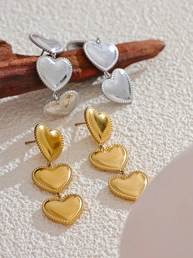 Classicunique Heart Dangle Statement Earrings - Ecru