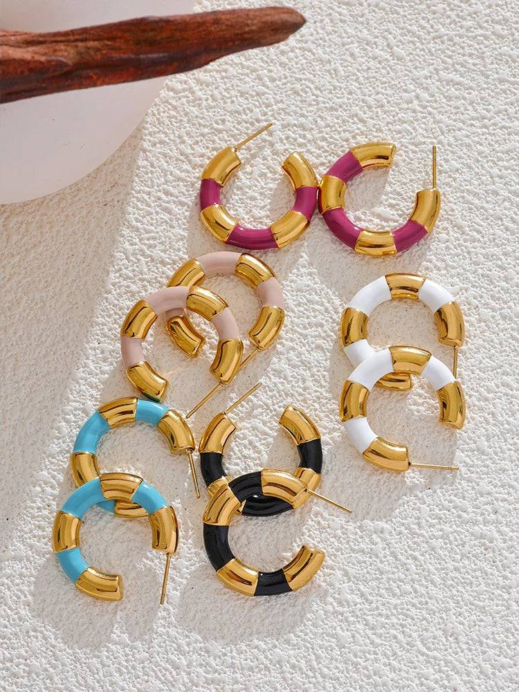 Colorful Chic Chunky Hoop Earrings - Ecru