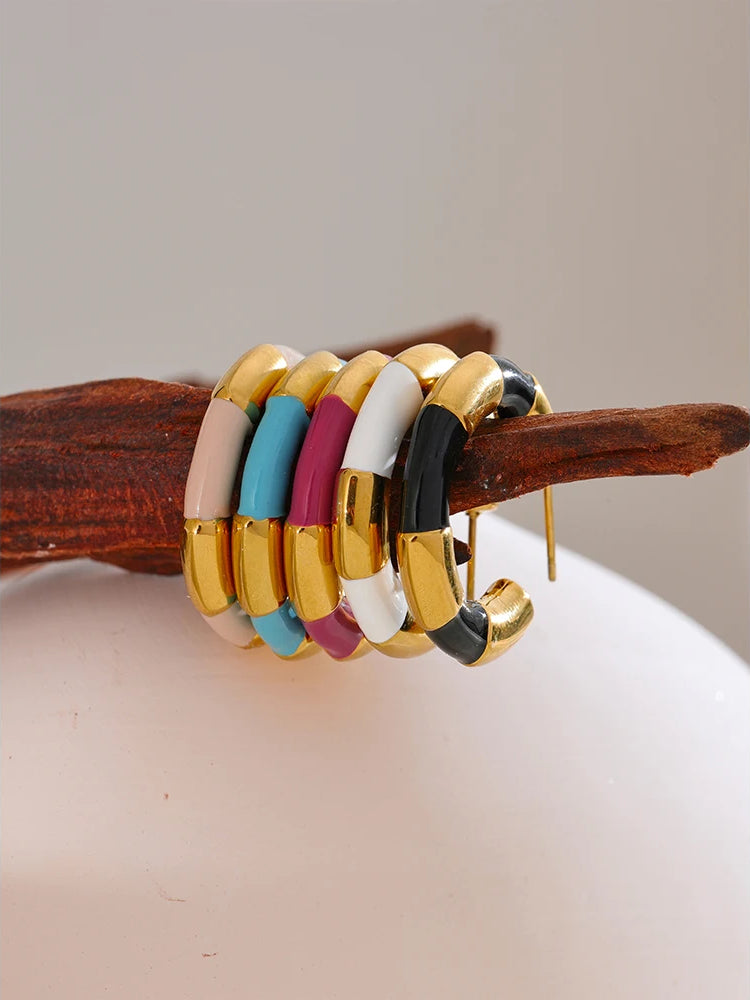 Colorful Chic Chunky Hoop Earrings - Ecru