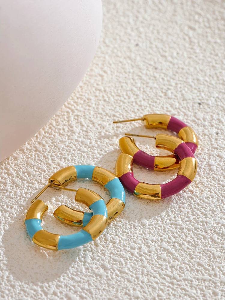 Colorful Chic Chunky Hoop Earrings - Ecru