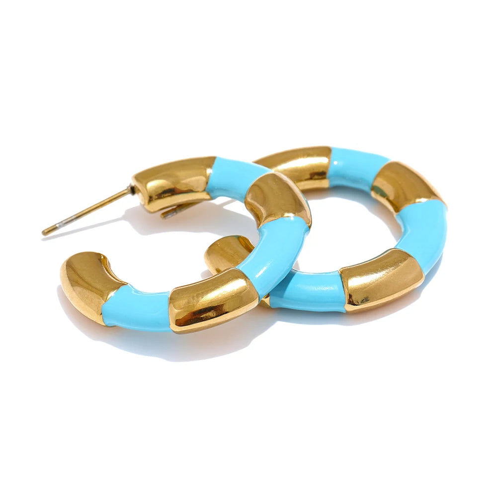 Colorful Chic Chunky Hoop Earrings - Ecru