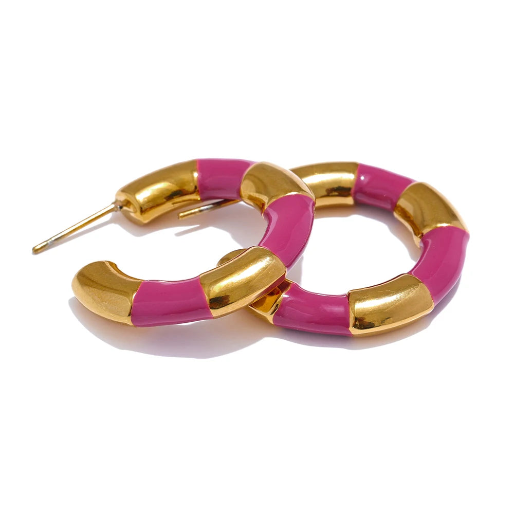 Colorful Chic Chunky Hoop Earrings - Ecru