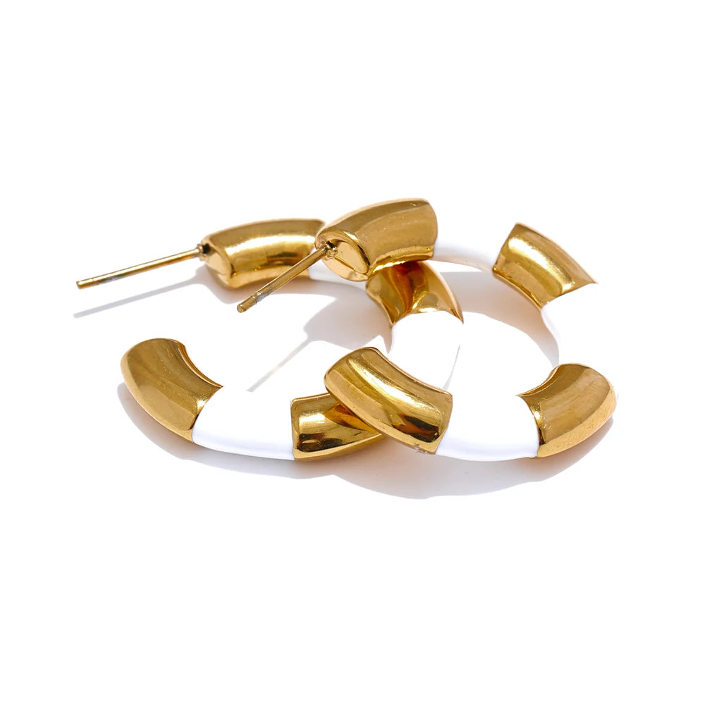 Colorful Chic Chunky Hoop Earrings - Ecru