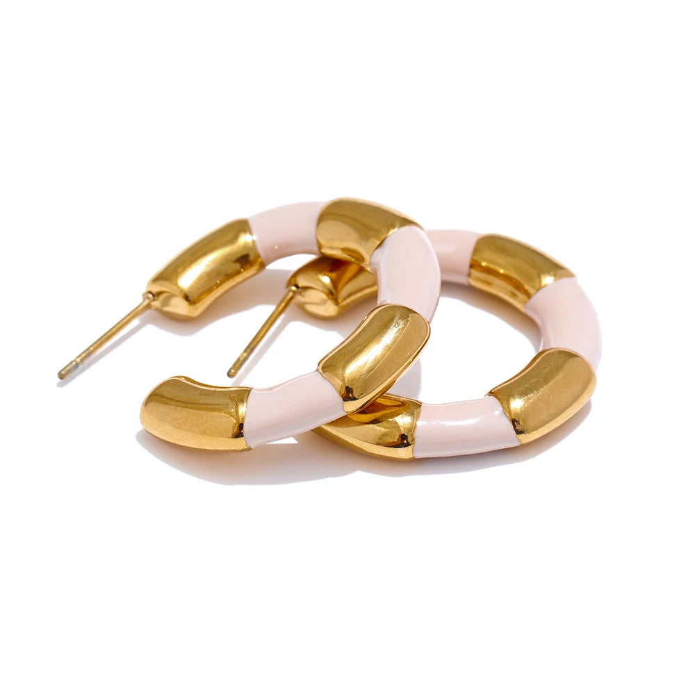 Colorful Chic Chunky Hoop Earrings - Ecru