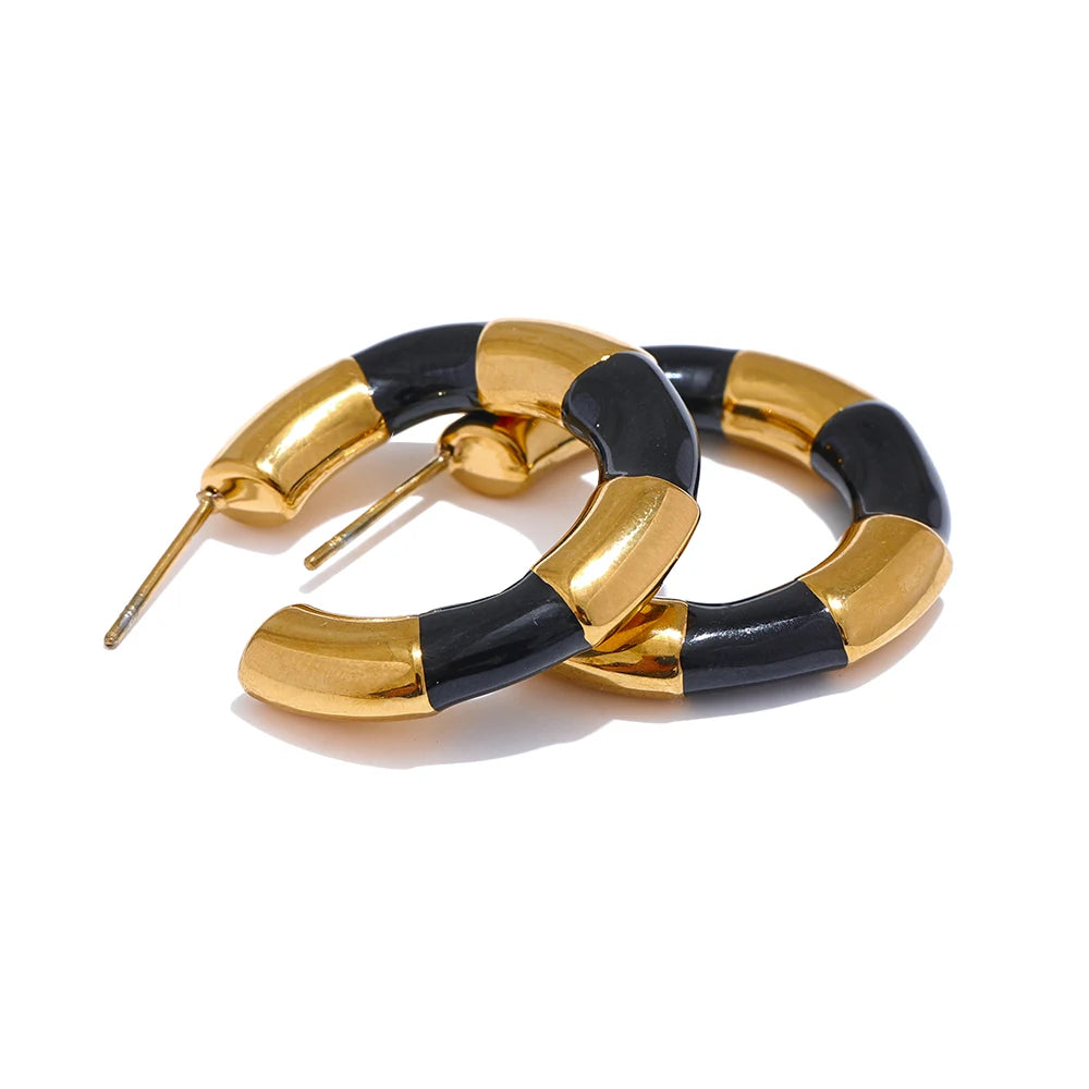 Colorful Chic Chunky Hoop Earrings - Ecru