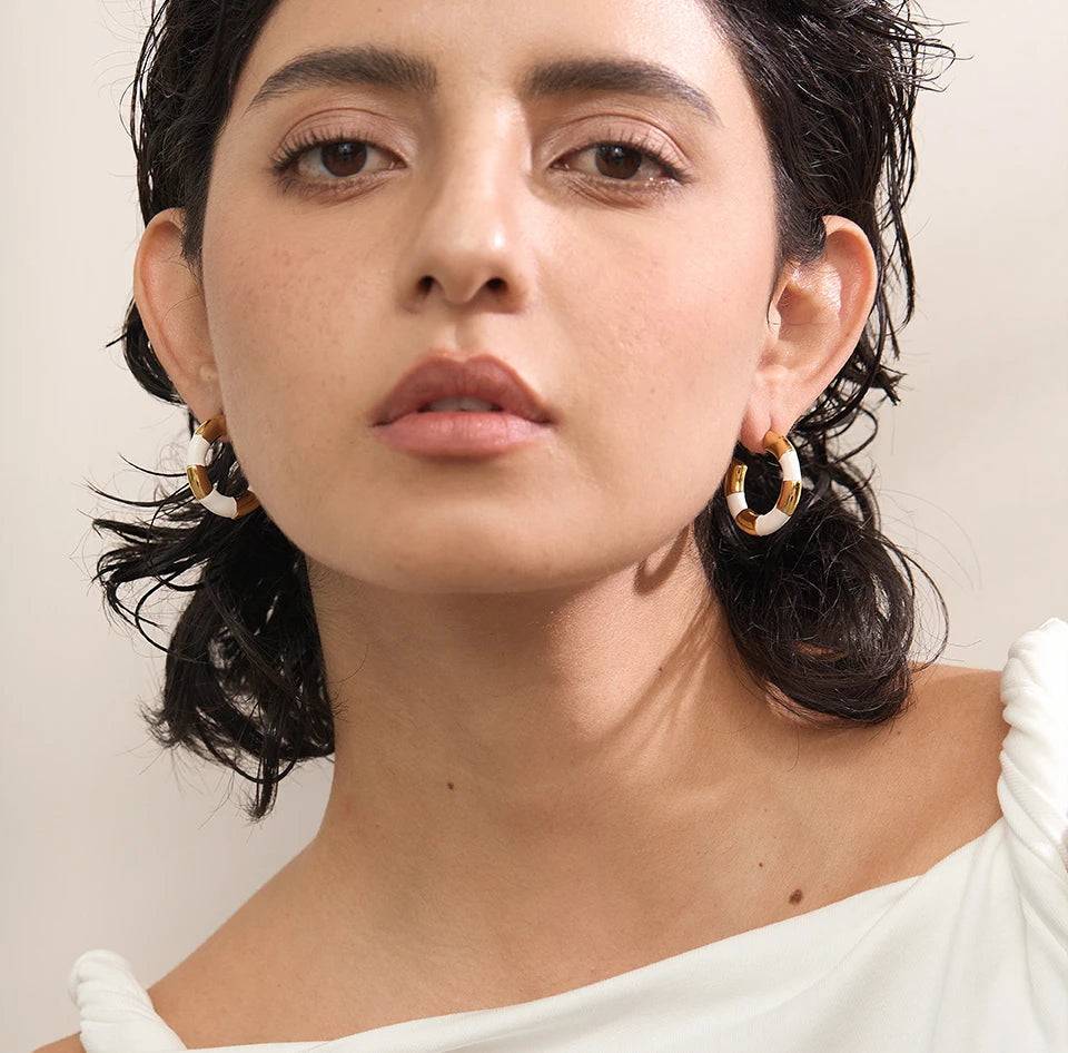 Colorful Chic Chunky Hoop Earrings - Ecru