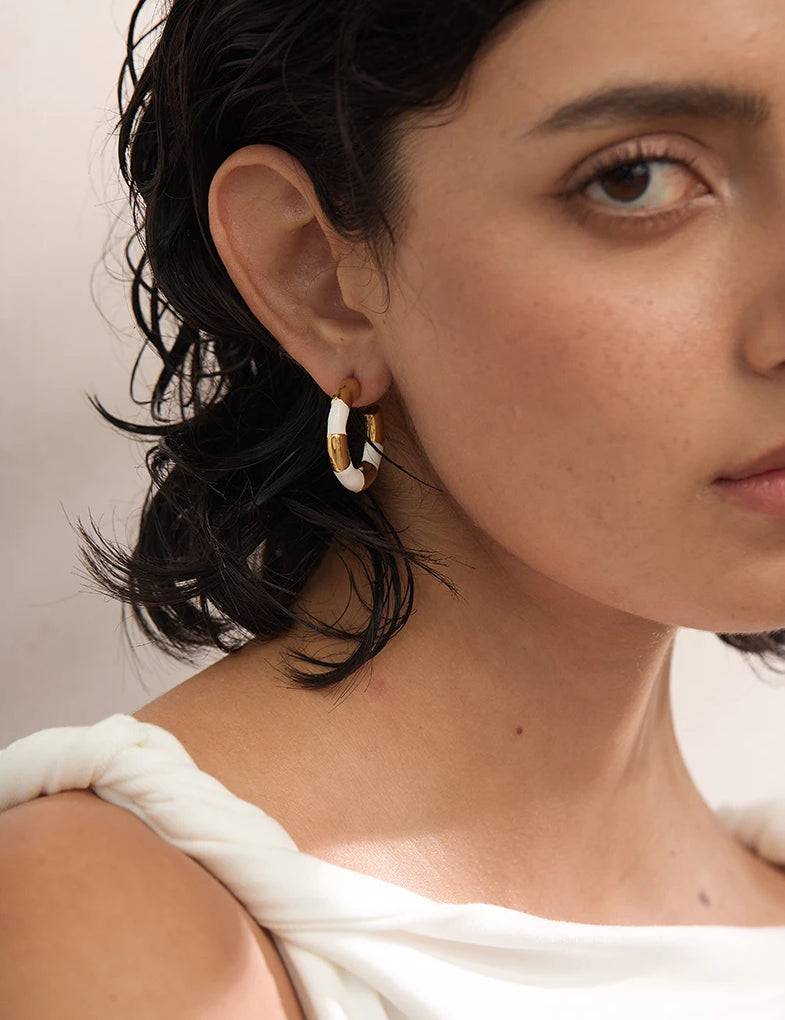 Colorful Chic Chunky Hoop Earrings - Ecru