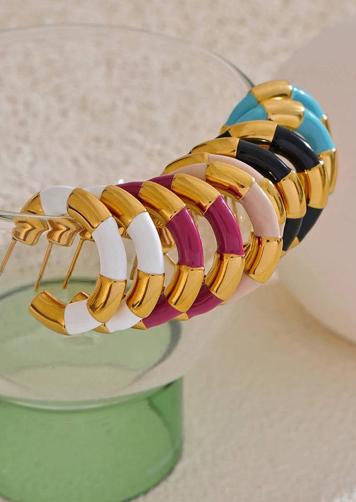 Colorful Chic Chunky Hoop Earrings - Ecru