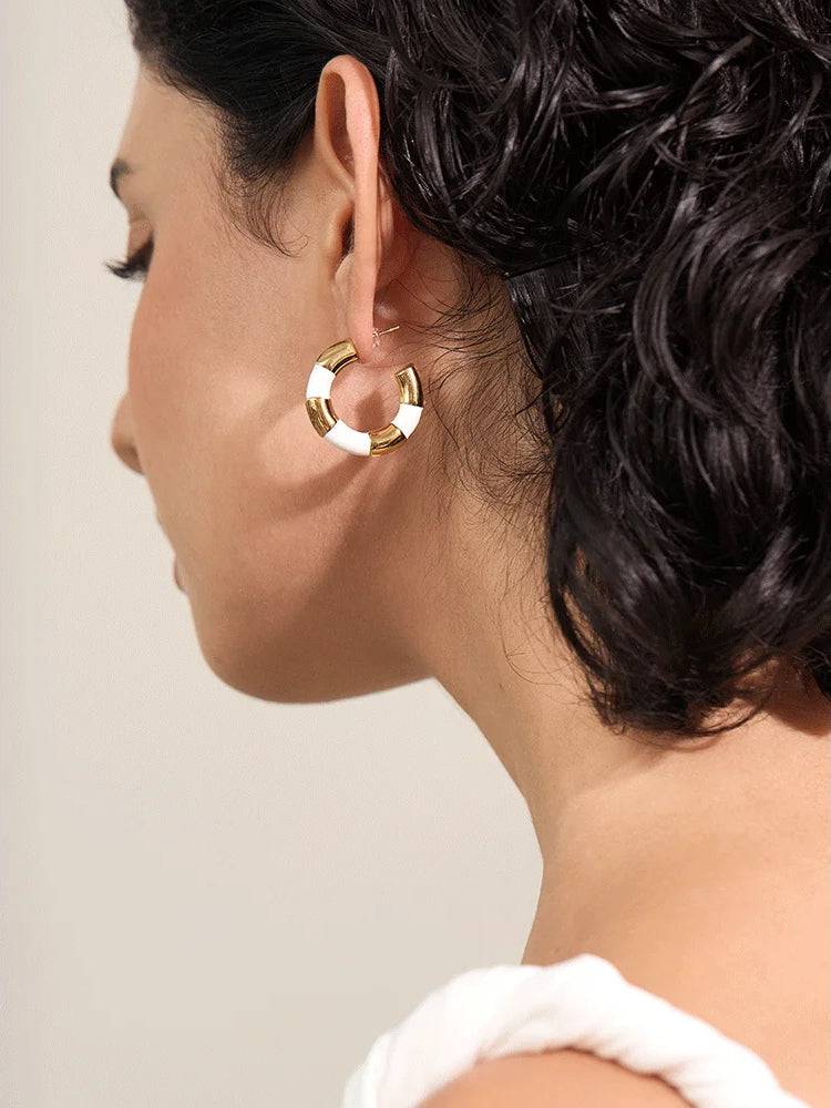 Colorful Chic Chunky Hoop Earrings - Ecru