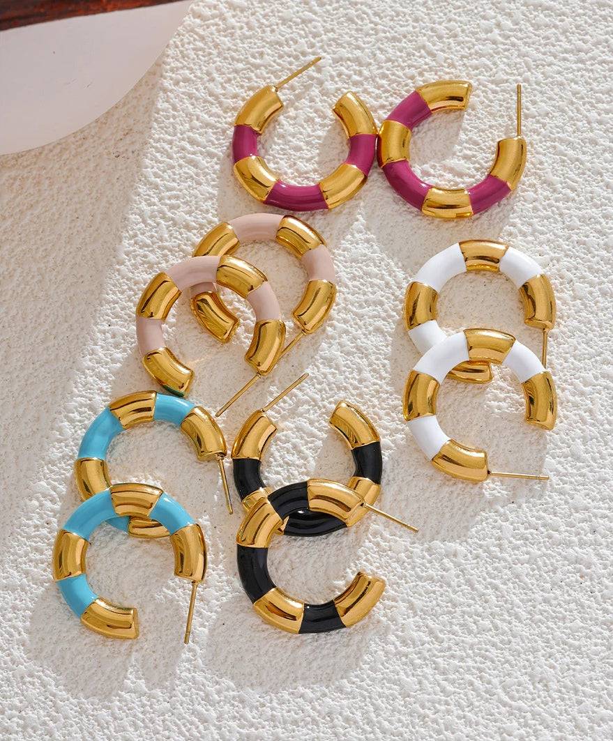 Colorful Chic Chunky Hoop Earrings - Ecru