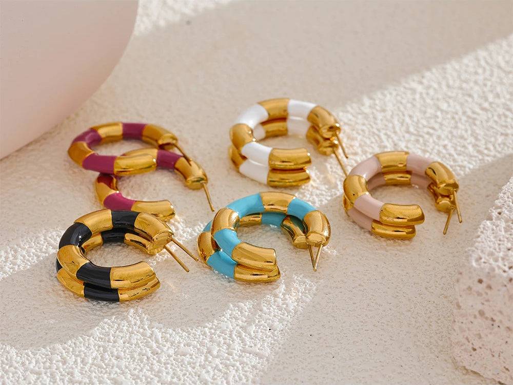 Colorful Chic Chunky Hoop Earrings - Ecru