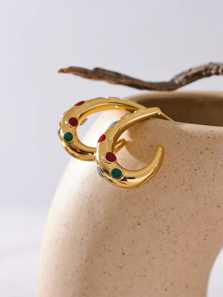 Colorful Classic Refined Hoop Earrings - Ecru