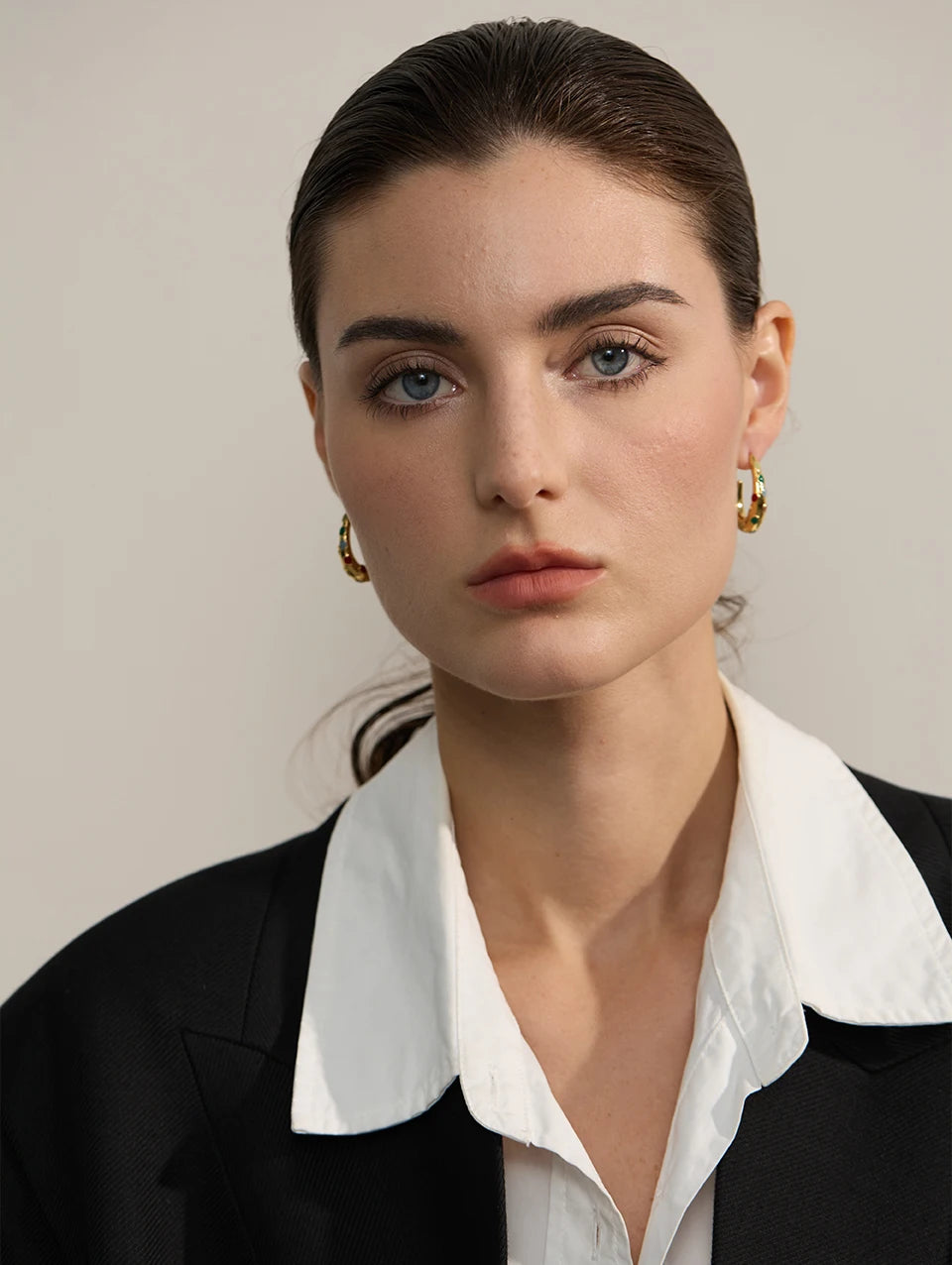 Colorful Classic Refined Hoop Earrings - Ecru