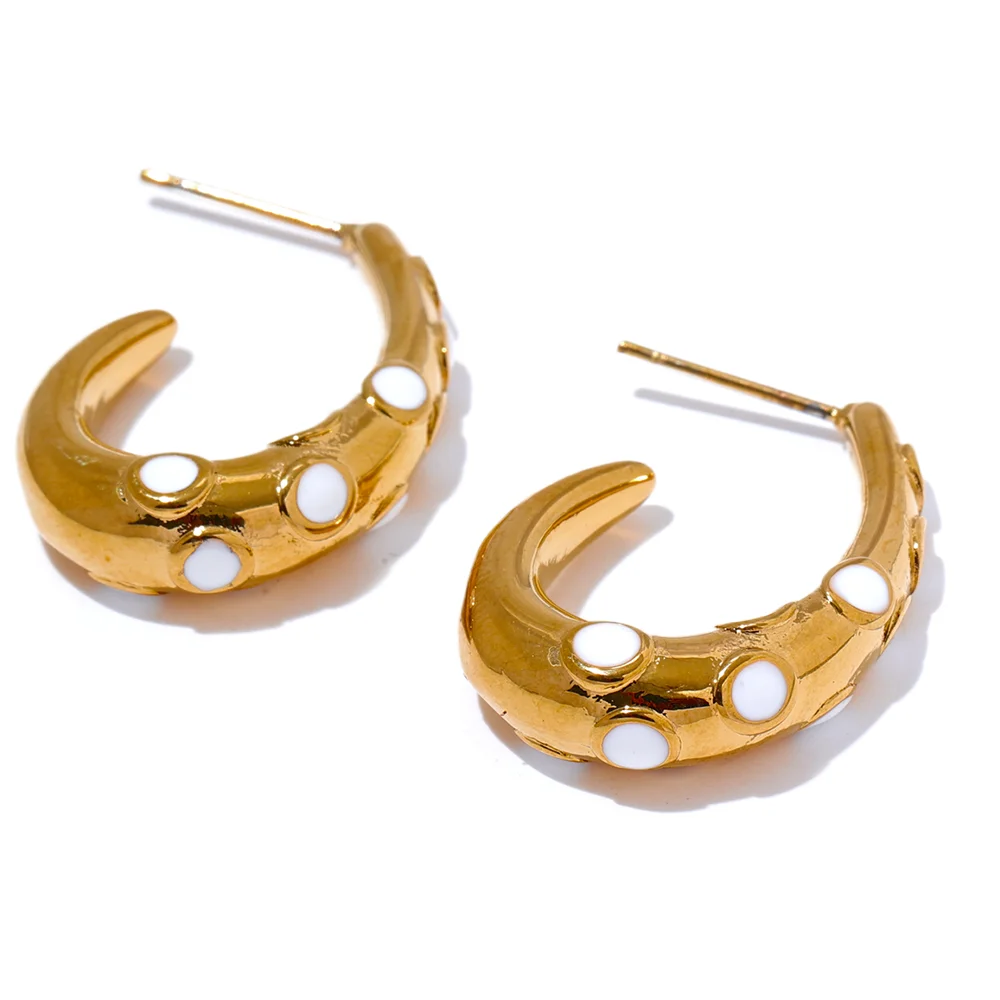 Colorful Classic Refined Hoop Earrings - Ecru