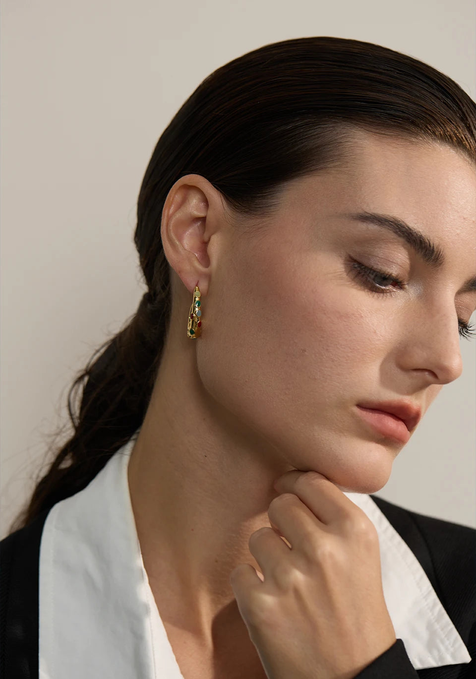 Colorful Classic Refined Hoop Earrings - Ecru