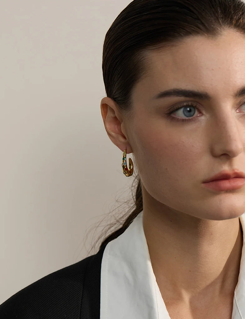 Colorful Classic Refined Hoop Earrings - Ecru