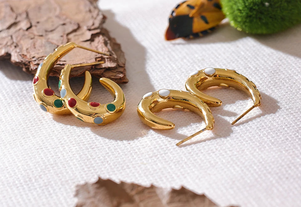 Colorful Classic Refined Hoop Earrings - Ecru