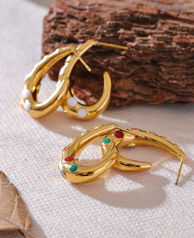 Colorful Classic Refined Hoop Earrings - Ecru