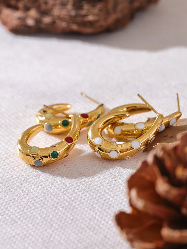 Colorful Classic Refined Hoop Earrings - Ecru