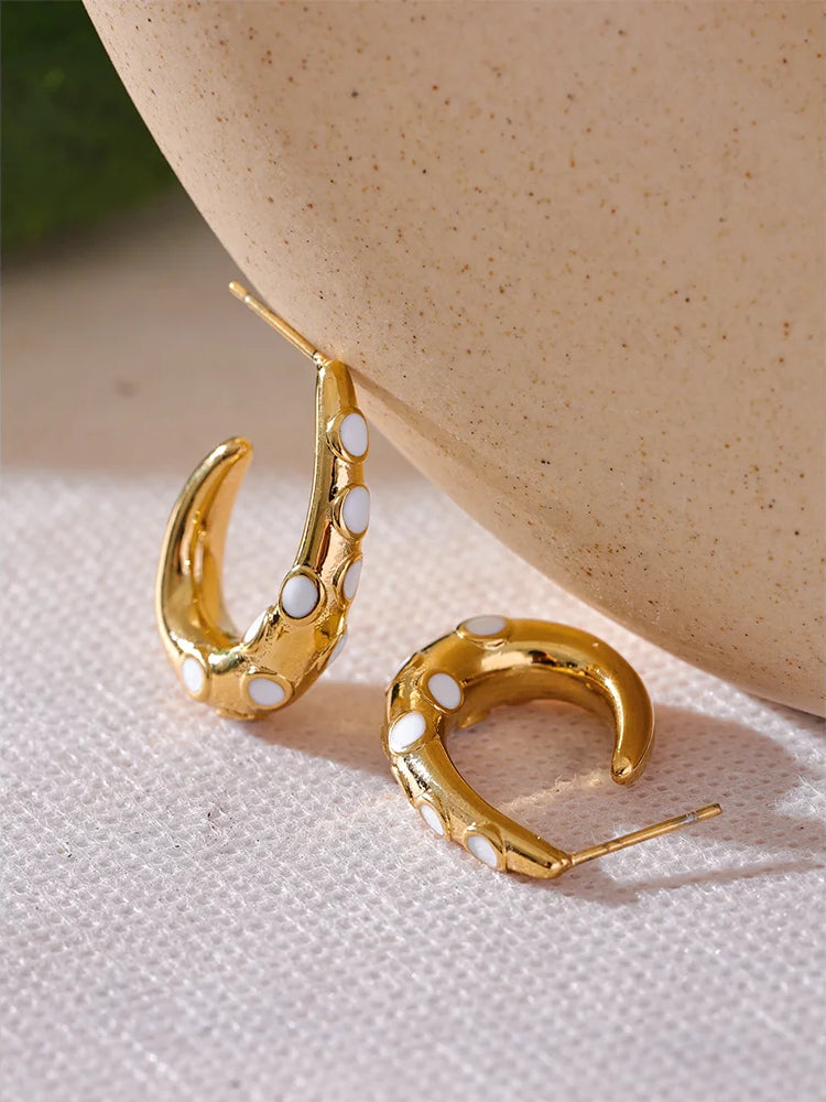 Colorful Classic Refined Hoop Earrings - Ecru