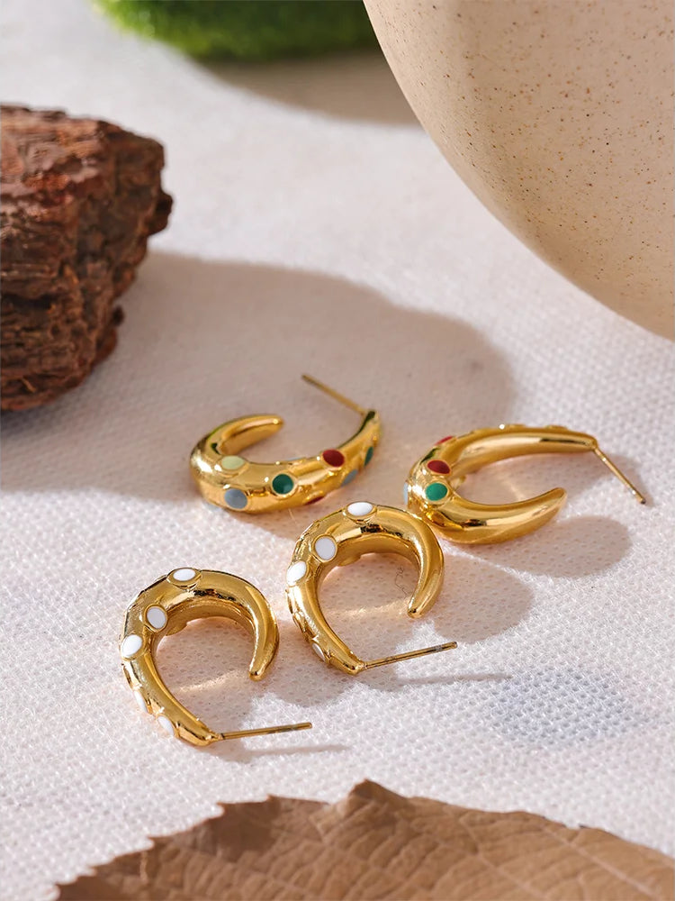 Colorful Classic Refined Hoop Earrings - Ecru