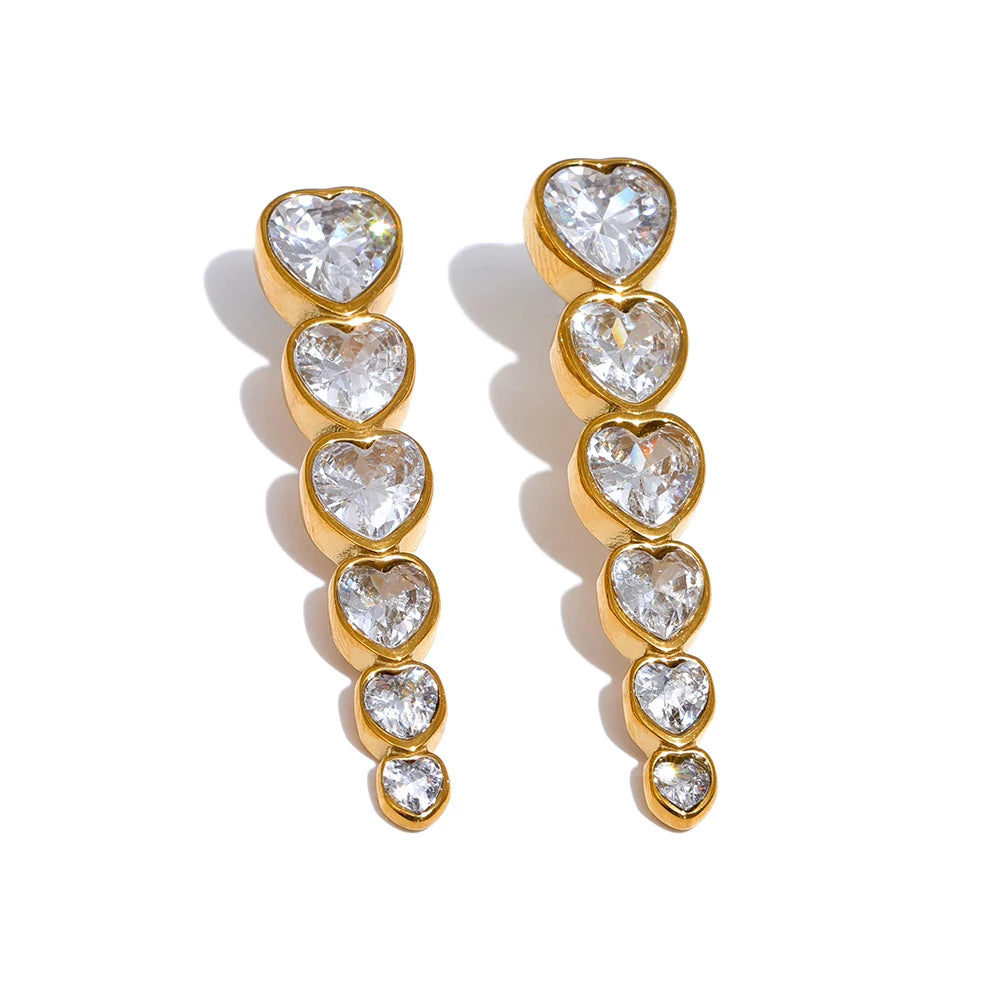 Colorful Heart Zircon Stud Earrings - Ecru