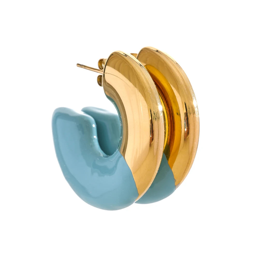 Colorful Refined Chunky Hoop Earrings - Ecru