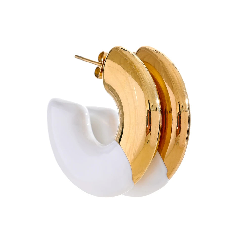 Colorful Refined Chunky Hoop Earrings - Ecru