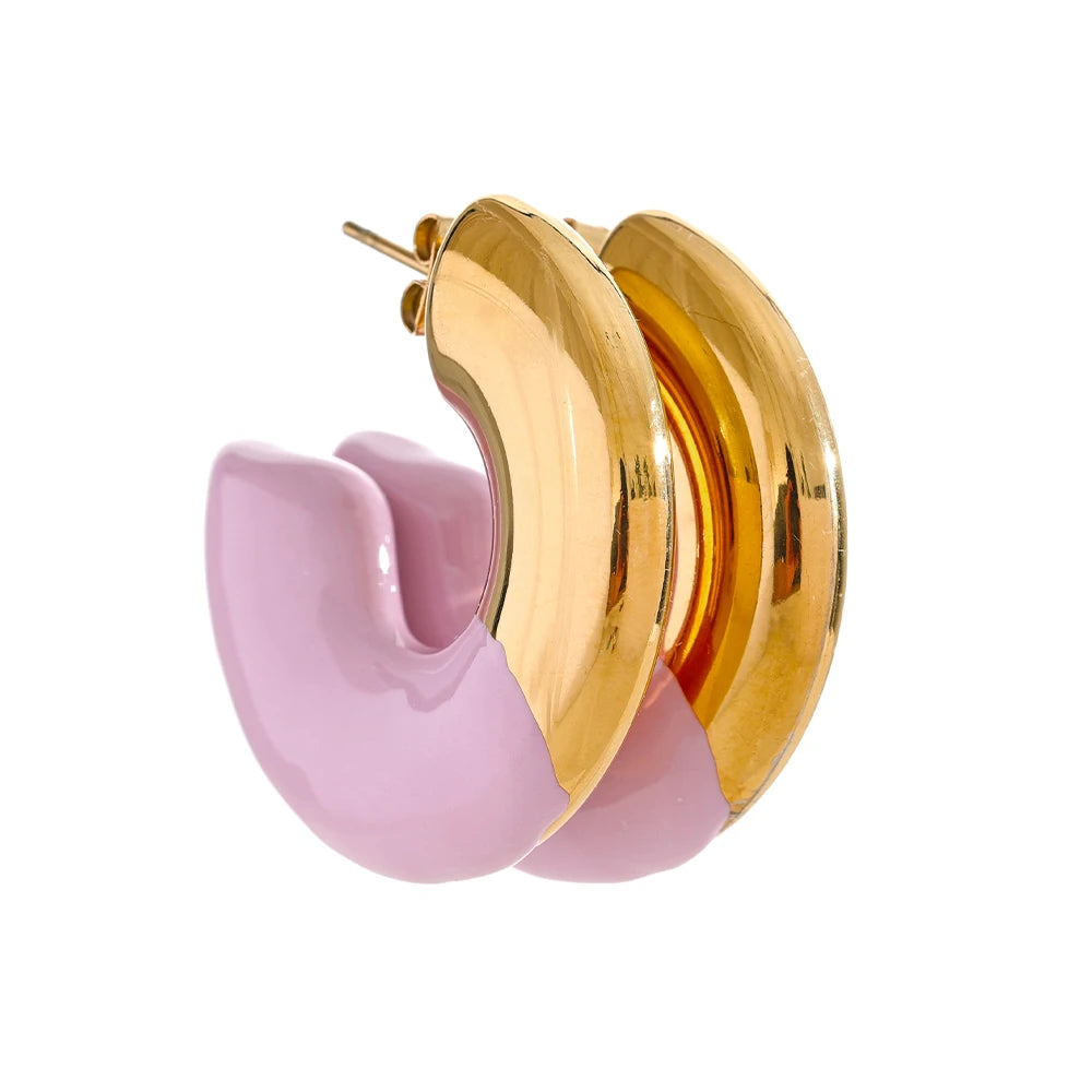 Colorful Refined Chunky Hoop Earrings - Ecru